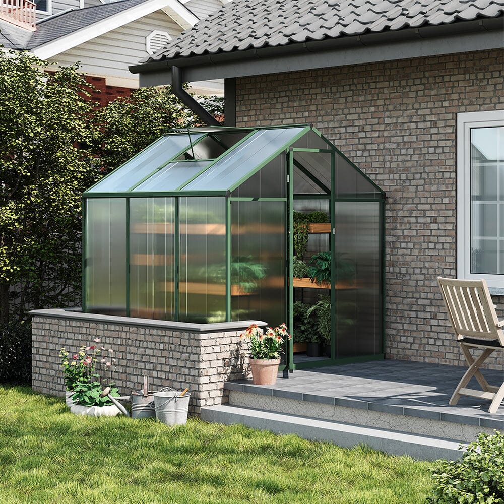 Aluminium Polycarbonate Apex Greenhouse With Green Border Living and Home 