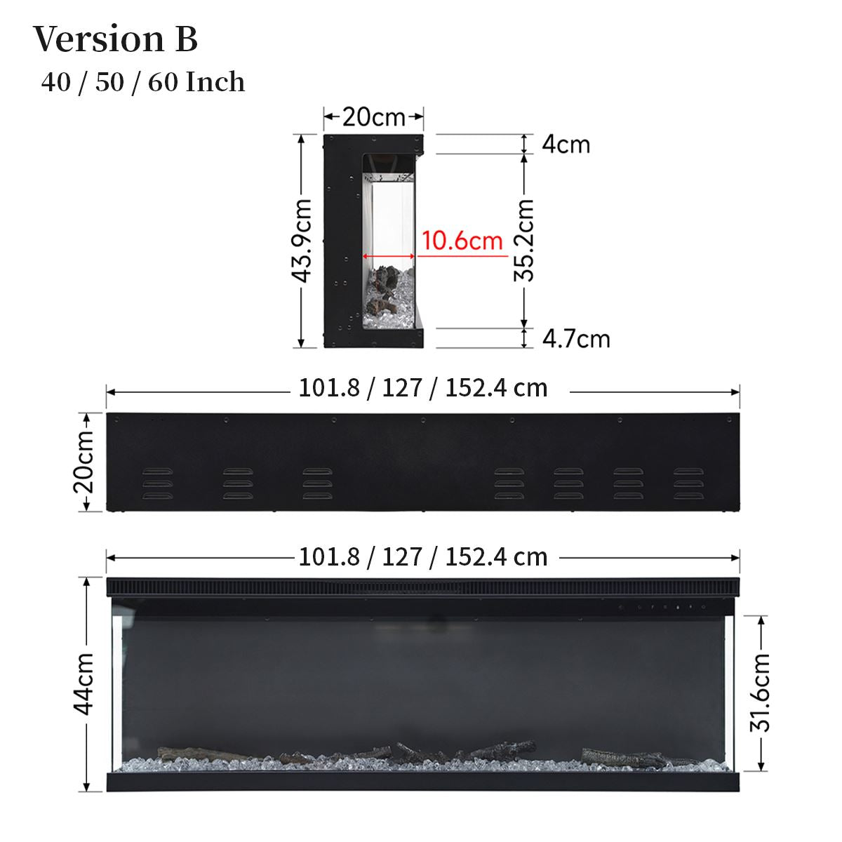 40/50/60/70-Inch 3-Sided Wall Mounted Electric Fireplace 12 Flame Colours and 5 Brightness Modes Electric Fireplace Living and Home 