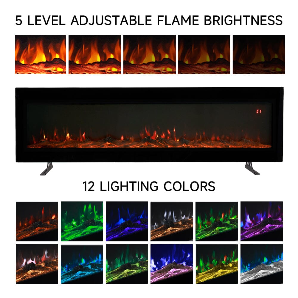 40/50/60/70/80 Inch Electric Fireplace 12 Colour LED Flame Effect Heater with Remote Control Freestanding Fireplaces Living and Home 