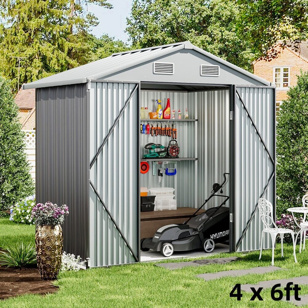 4×6ft/ 6×8 ft/ 10×8ft/ 10×10ft/ 10×12ft Metal Outdoor Garden Storage Shed Motorcycle Sheds with Lockable Garden Sheds Living and Home 4 x 6ft 