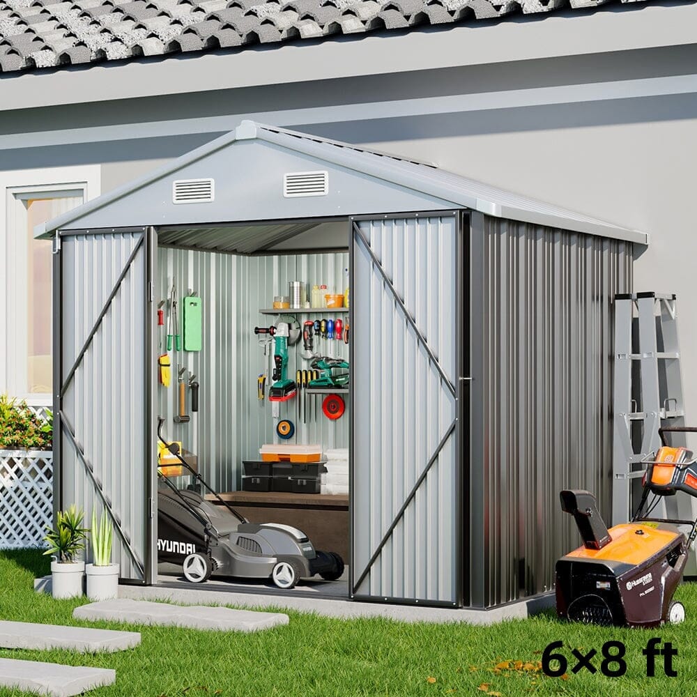 4×6ft/ 6×8 ft/ 10×8ft/ 10×10ft/ 10×12ft Metal Outdoor Garden Storage Shed Motorcycle Sheds with Lockable Garden Sheds Living and Home 