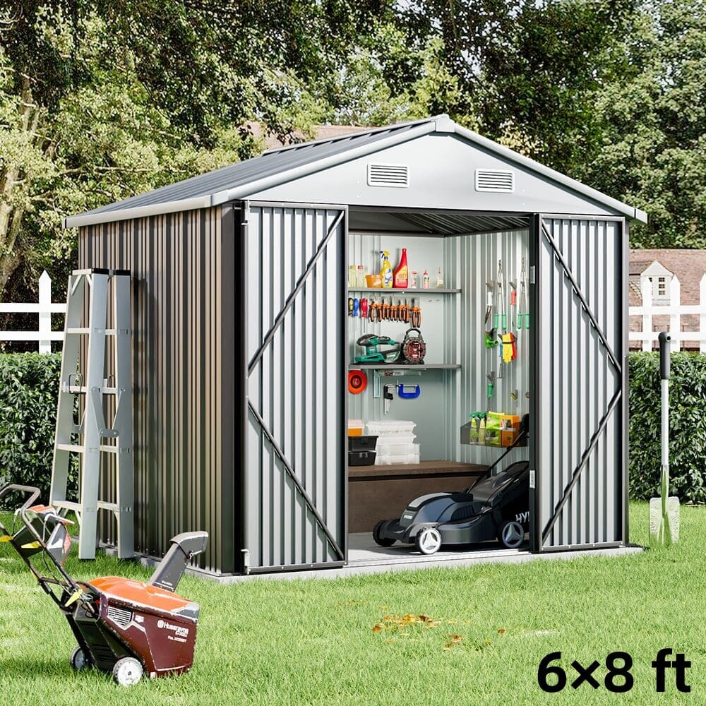 4×6ft/ 6×8 ft/ 10×8ft/ 10×10ft/ 10×12ft Metal Outdoor Garden Storage Shed Motorcycle Sheds with Lockable Garden Sheds Living and Home 
