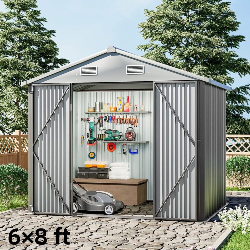 4×6ft/ 6×8 ft/ 10×8ft/ 10×10ft/ 10×12ft Metal Outdoor Garden Storage Shed Motorcycle Sheds with Lockable Garden Sheds Living and Home 6×8 ft 