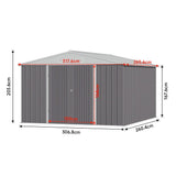 10.5 x 6.7ft Outdoor Garden Metal Storage Shed with Lockable Double Doors Garden Sheds Living and Home 317.6cm W x 265.6cm D x 203.6cm H 