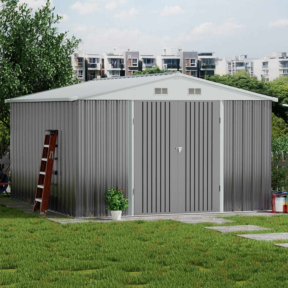 10.5 x 6.7ft Outdoor Garden Metal Storage Shed with Lockable Double Doors Garden Sheds Living and Home 