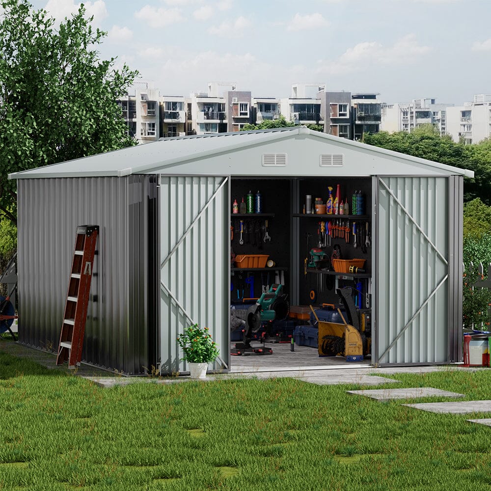 10.5 x 6.7ft Outdoor Garden Metal Storage Shed with Lockable Double Doors Garden Sheds Living and Home 
