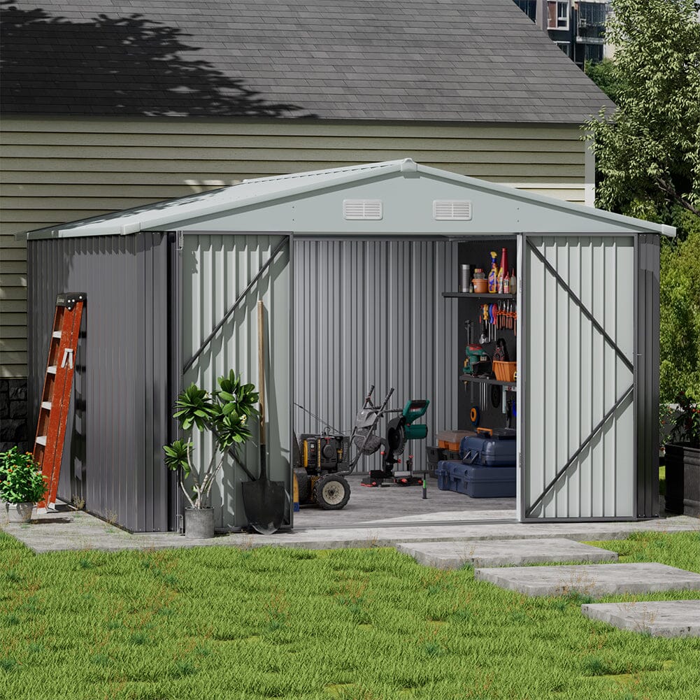 10.5 x 6.7ft Outdoor Garden Metal Storage Shed with Lockable Double Doors Garden Sheds Living and Home 