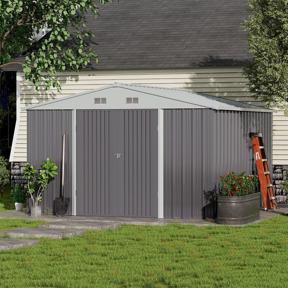 10.5 x 6.7ft Outdoor Garden Metal Storage Shed with Lockable Double Doors Garden Sheds Living and Home 