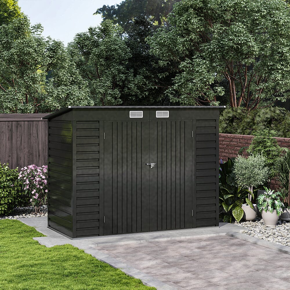 Outdoor Galvanized Steel Storage Shed with Dual Doors Living and Home Charcoal Black 