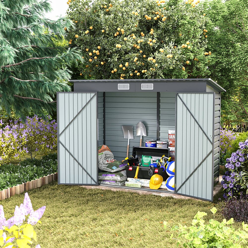 Outdoor Galvanized Steel Storage Shed with Dual Doors Living and Home 