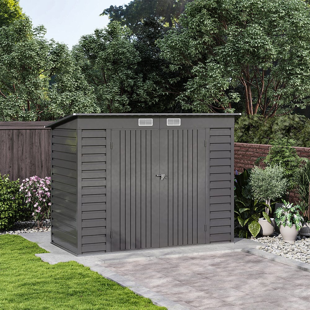 Outdoor Galvanized Steel Storage Shed with Dual Doors Living and Home Grey 