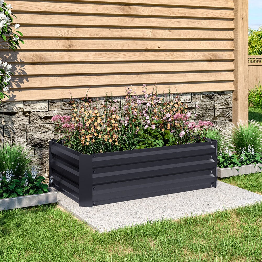 Galvanized Steel Square Raised Garden Bed Planter Box in Black Living and Home 