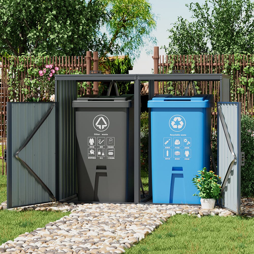 Outdoor Metal Garbage Can Garden Storage Shed Living and Home 