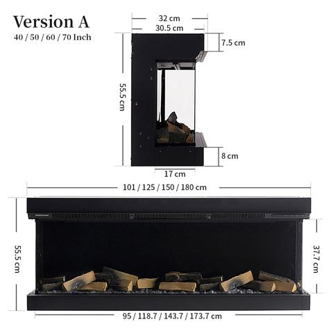 40/50/60/70-Inch 3-Sided Wall Mounted Electric Fireplace 12 Flame Colours and 5 Brightness Modes Electric Fireplace Living and Home 
