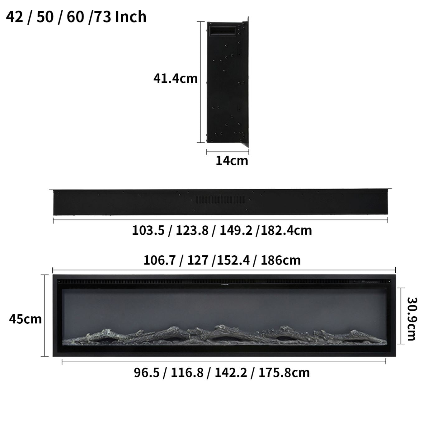 42/50/60/73 inch Electric Fire 12 Vibrant Flame Colours Electric Fireplace with Remote Living and Home 