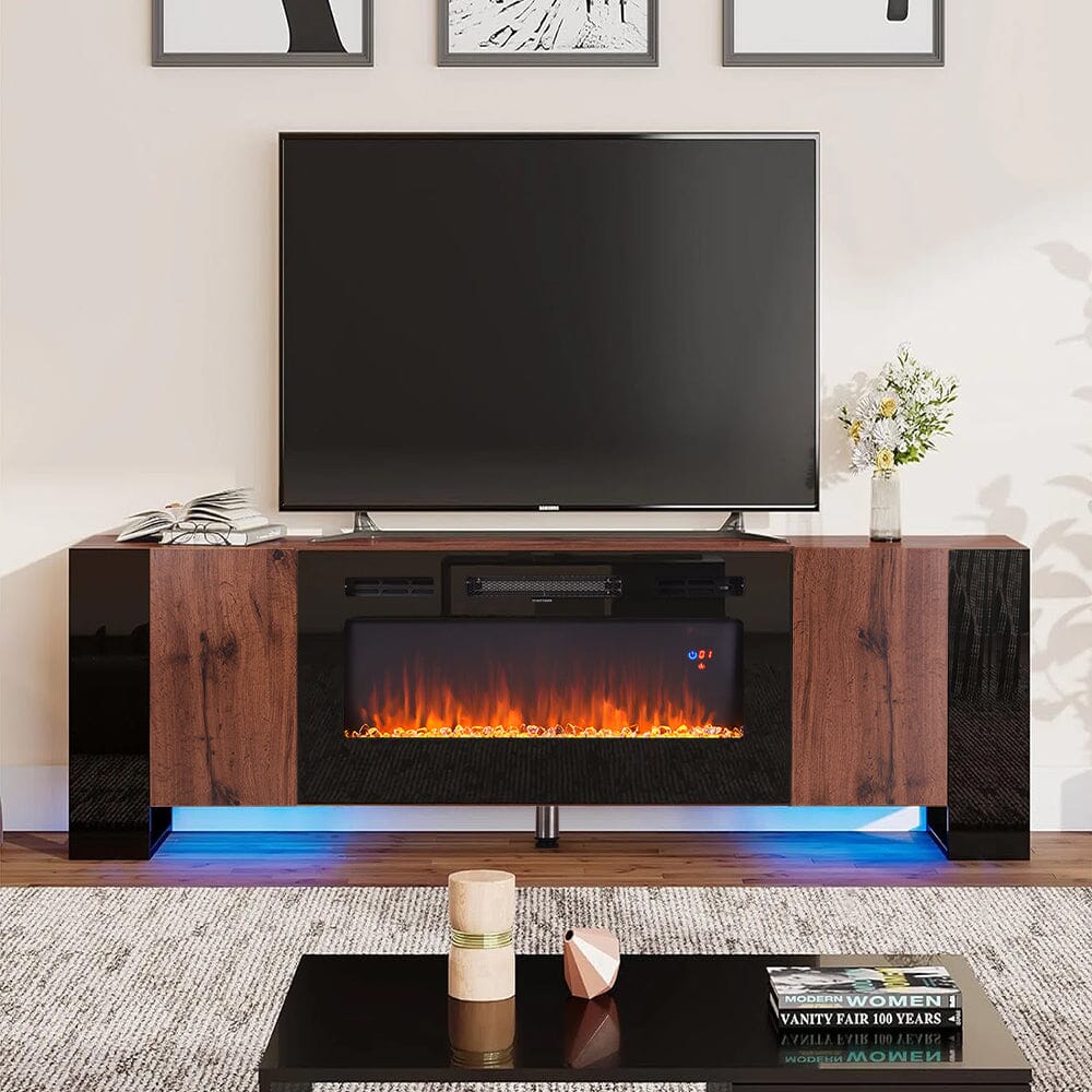 Modern Electric Fireplace TV Stand for Stylish Warmth and Practical Storage Living and Home Wood Fireplace TV Stand 