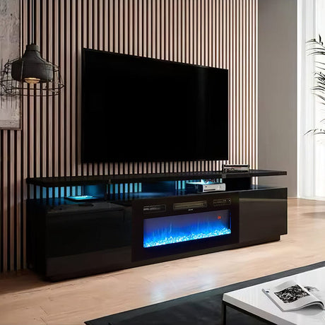 Elegant and Functional Electric Fireplace TV Stand with Modern Features Living and Home Black Fireplace TV Stand 