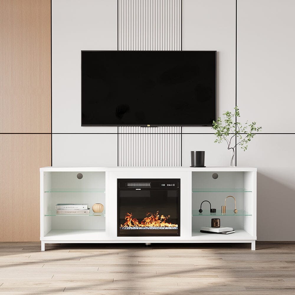 Freestanding TV Stand Entertainment Center with 18" Fireplace Living and Home 