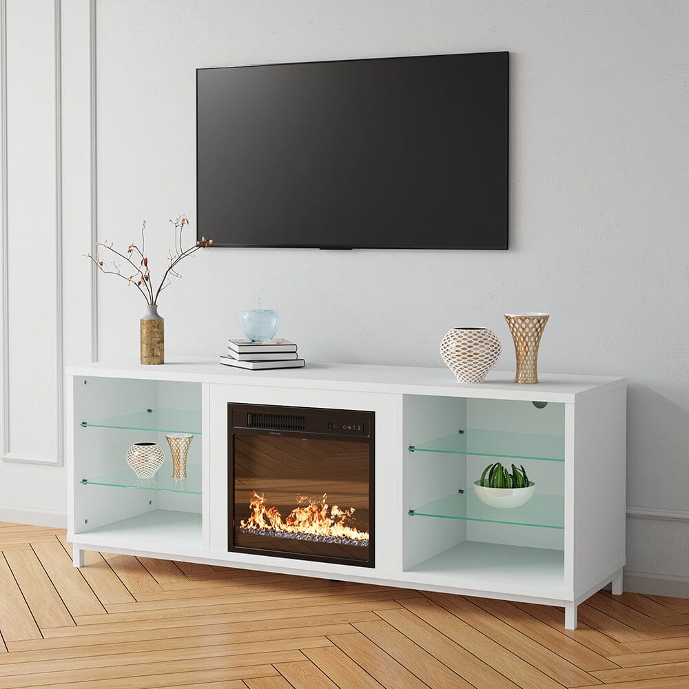 Freestanding TV Stand Entertainment Center with 18" Fireplace Living and Home 