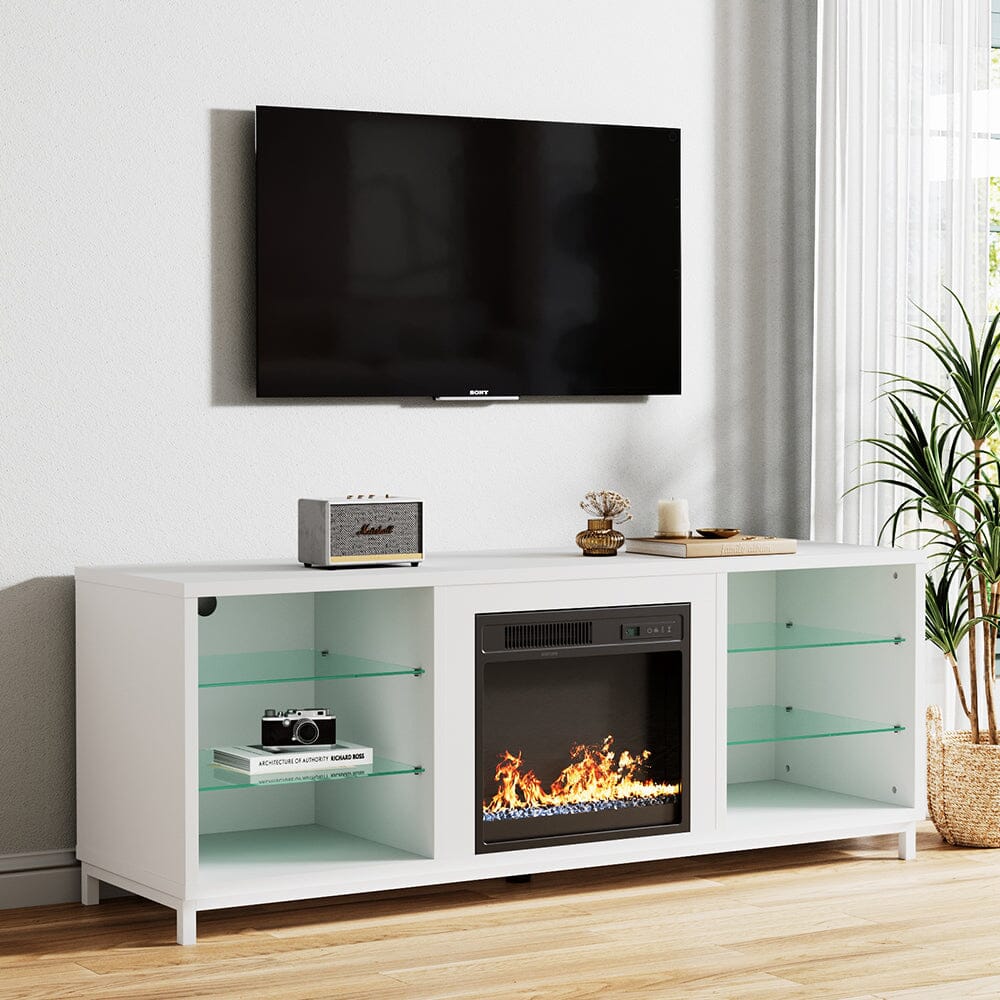 Freestanding TV Stand Entertainment Center with 18" Fireplace Living and Home 