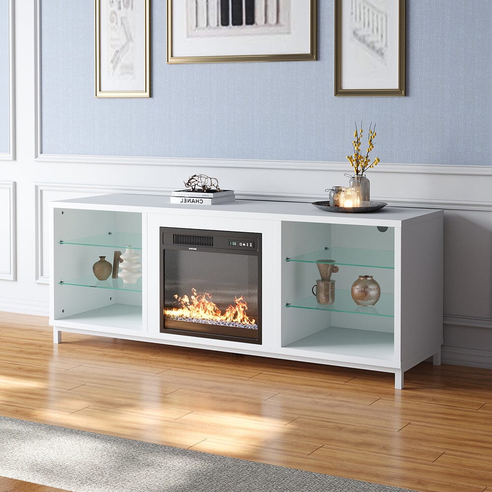 Freestanding TV Stand Entertainment Center with 18" Fireplace Living and Home 