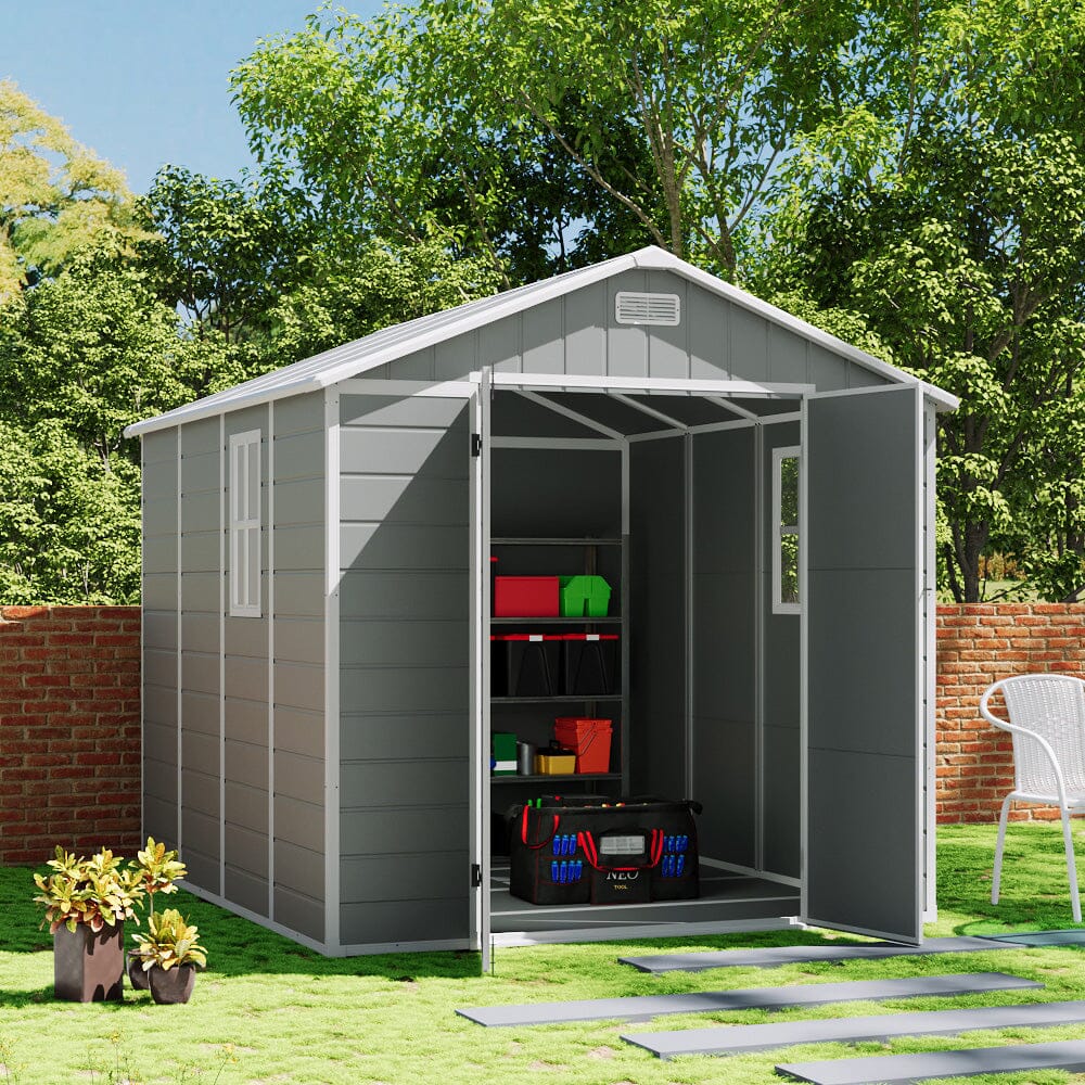8x6ft / 8x8ft Plastic Outdoor Apex Roof Tool Shed with Dual-door (Ver.2) Living and Home 8×8ft 
