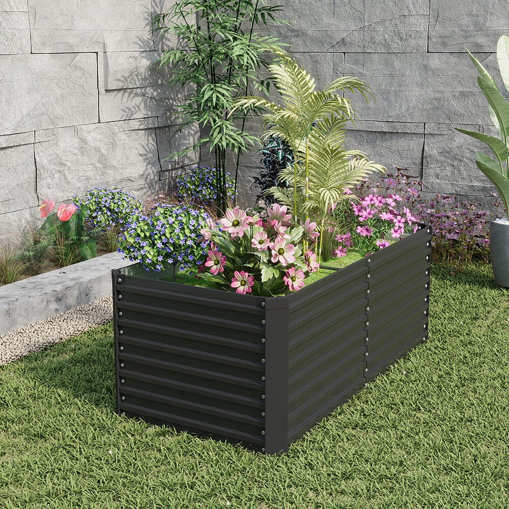 160×80×60CM Black Metal Raised Garden Bed Lightsin UK 