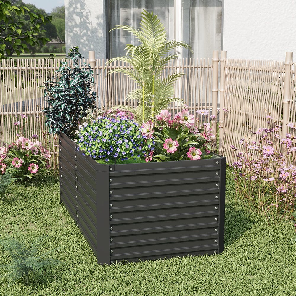 160×80×60CM Black Metal Raised Garden Bed Lightsin UK 