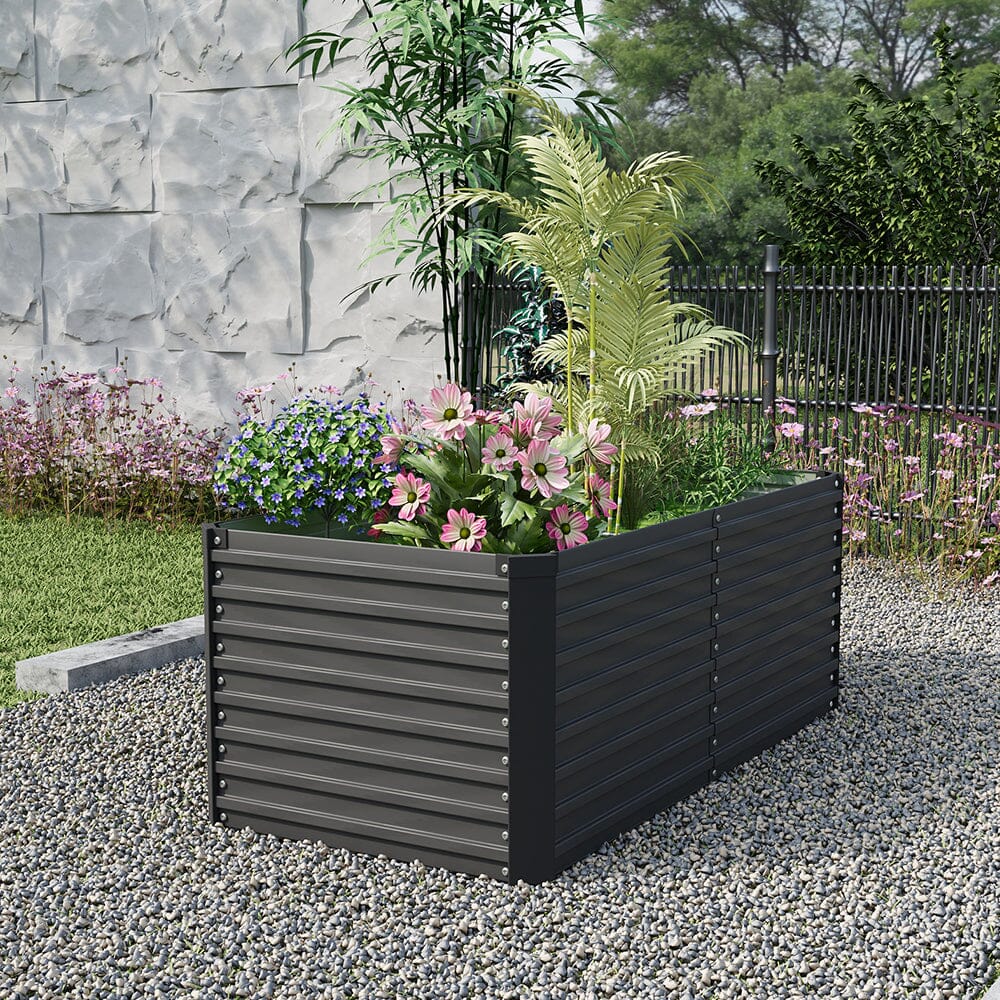 160×80×60CM Black Metal Raised Garden Bed Lightsin UK 