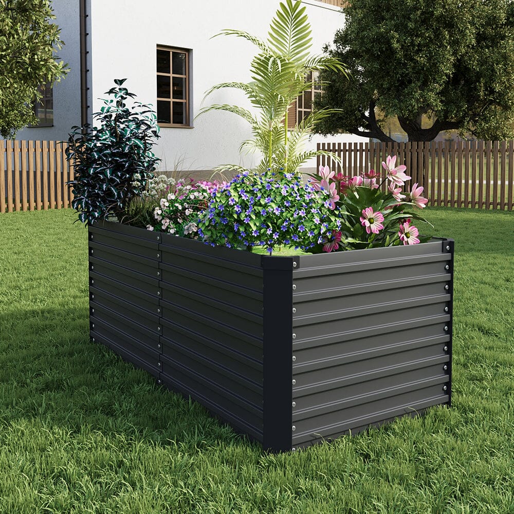 160×80×60CM Black Metal Raised Garden Bed Lightsin UK 