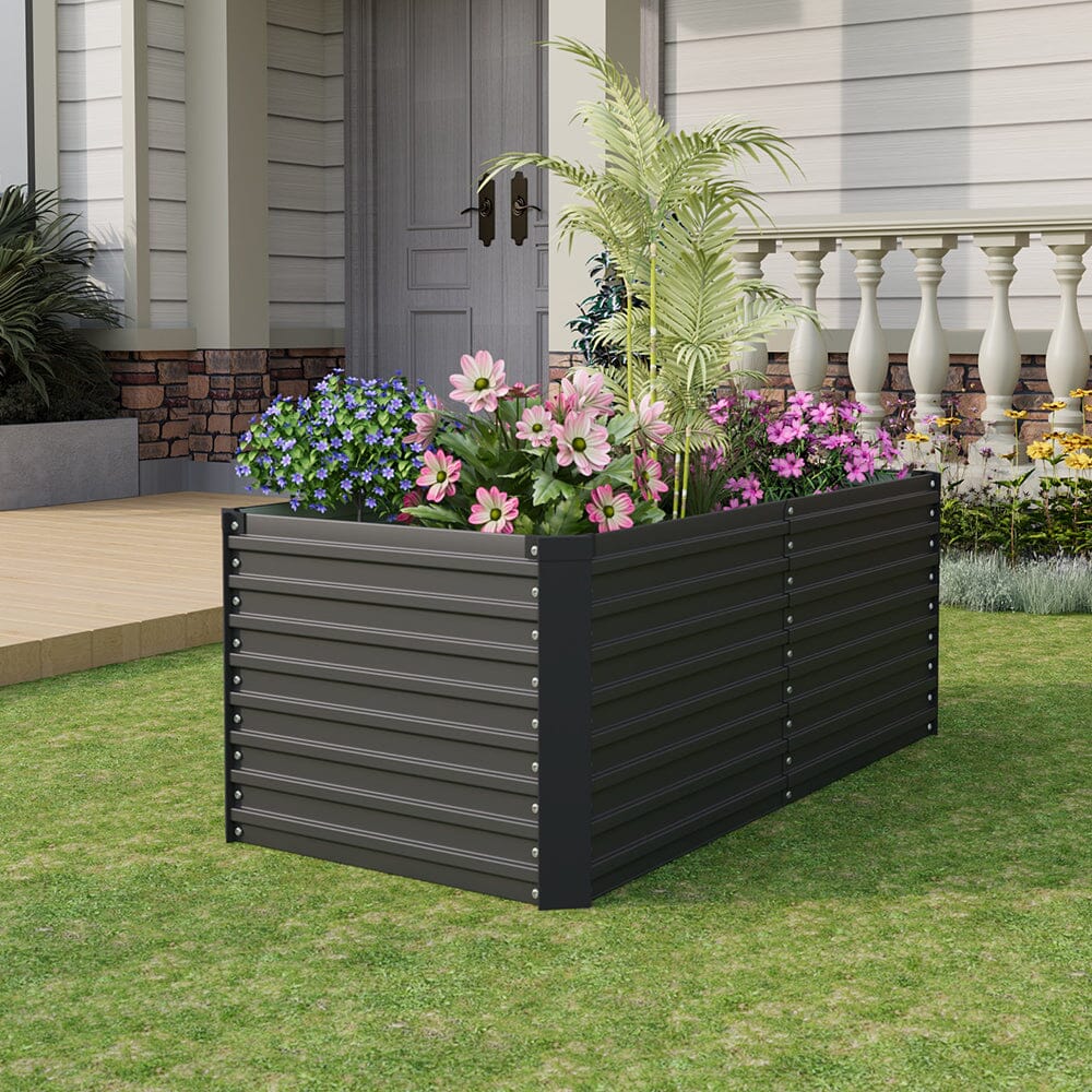 160×80×60CM Black Metal Raised Garden Bed Lightsin UK 