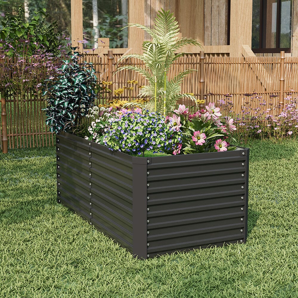 160×80×60CM Black Metal Raised Garden Bed Lightsin UK 