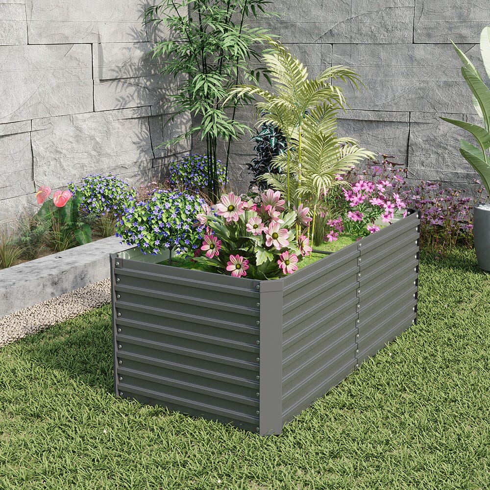 160×80×60CM Grey Metal Raised Garden Bed Lightsin UK 