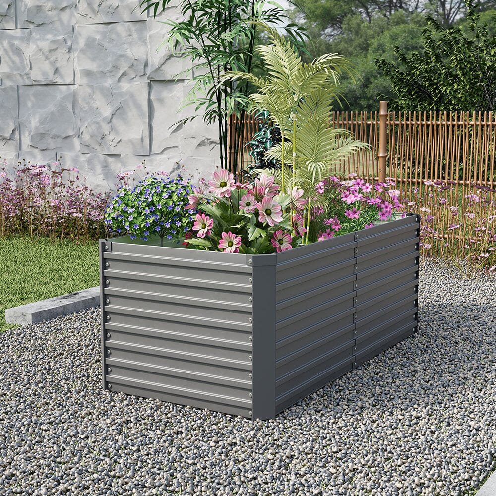 160×80×60CM Grey Metal Raised Garden Bed Lightsin UK 