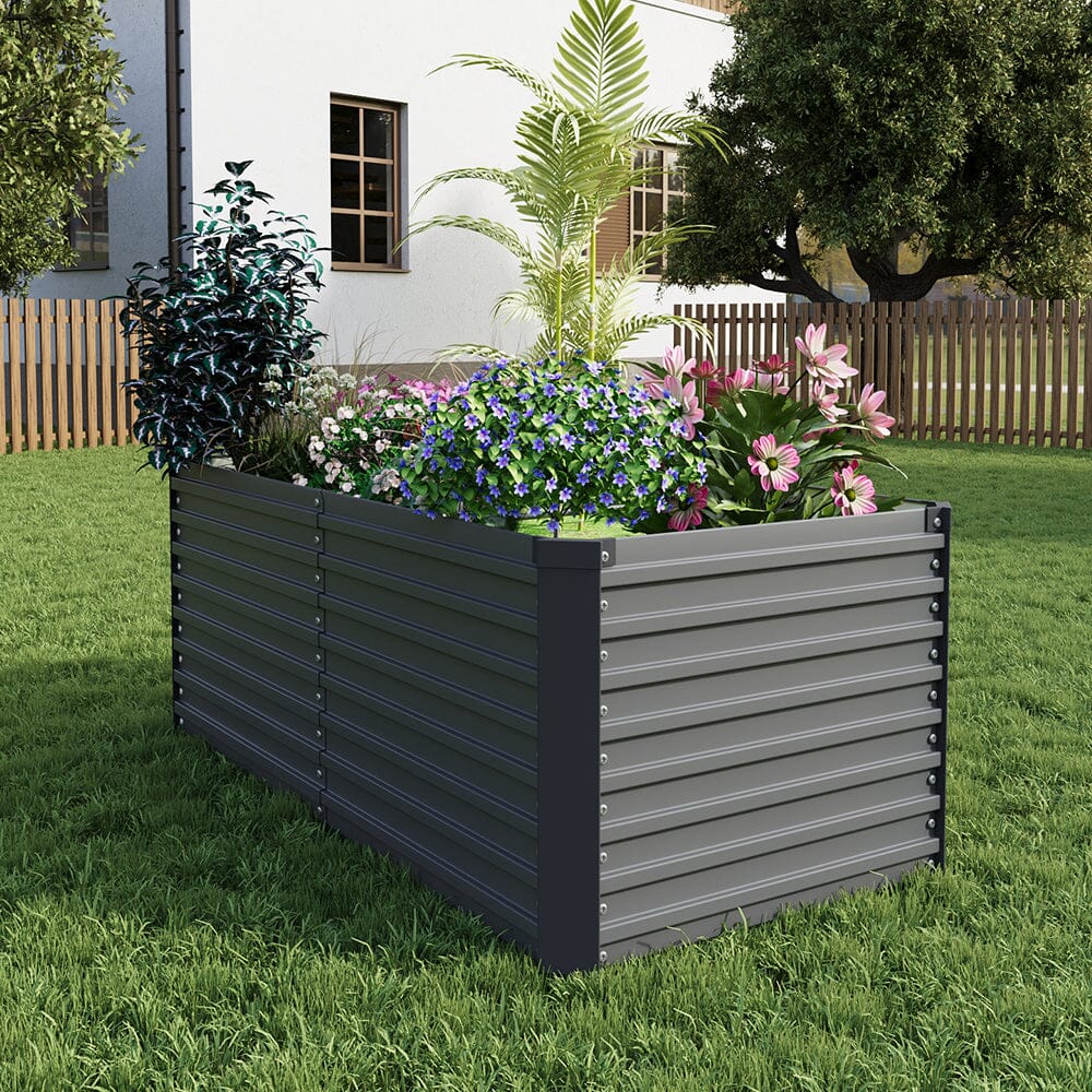 160×80×60CM Grey Metal Raised Garden Bed Lightsin UK 