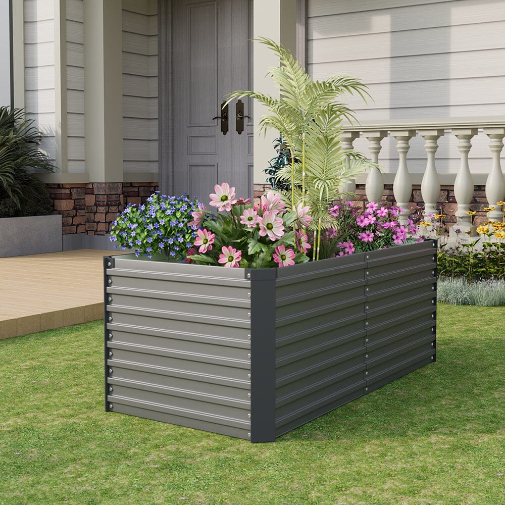160×80×60CM Grey Metal Raised Garden Bed Lightsin UK 