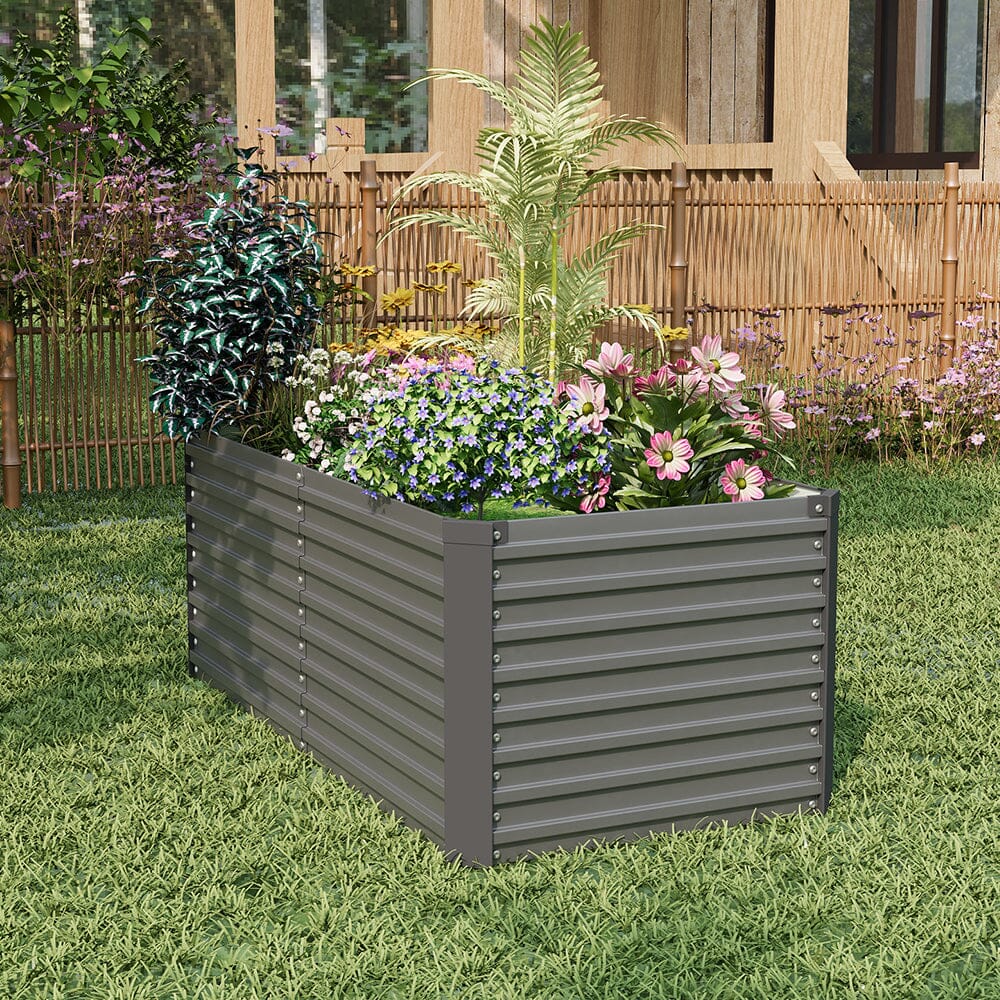 160×80×60CM Grey Metal Raised Garden Bed Lightsin UK 