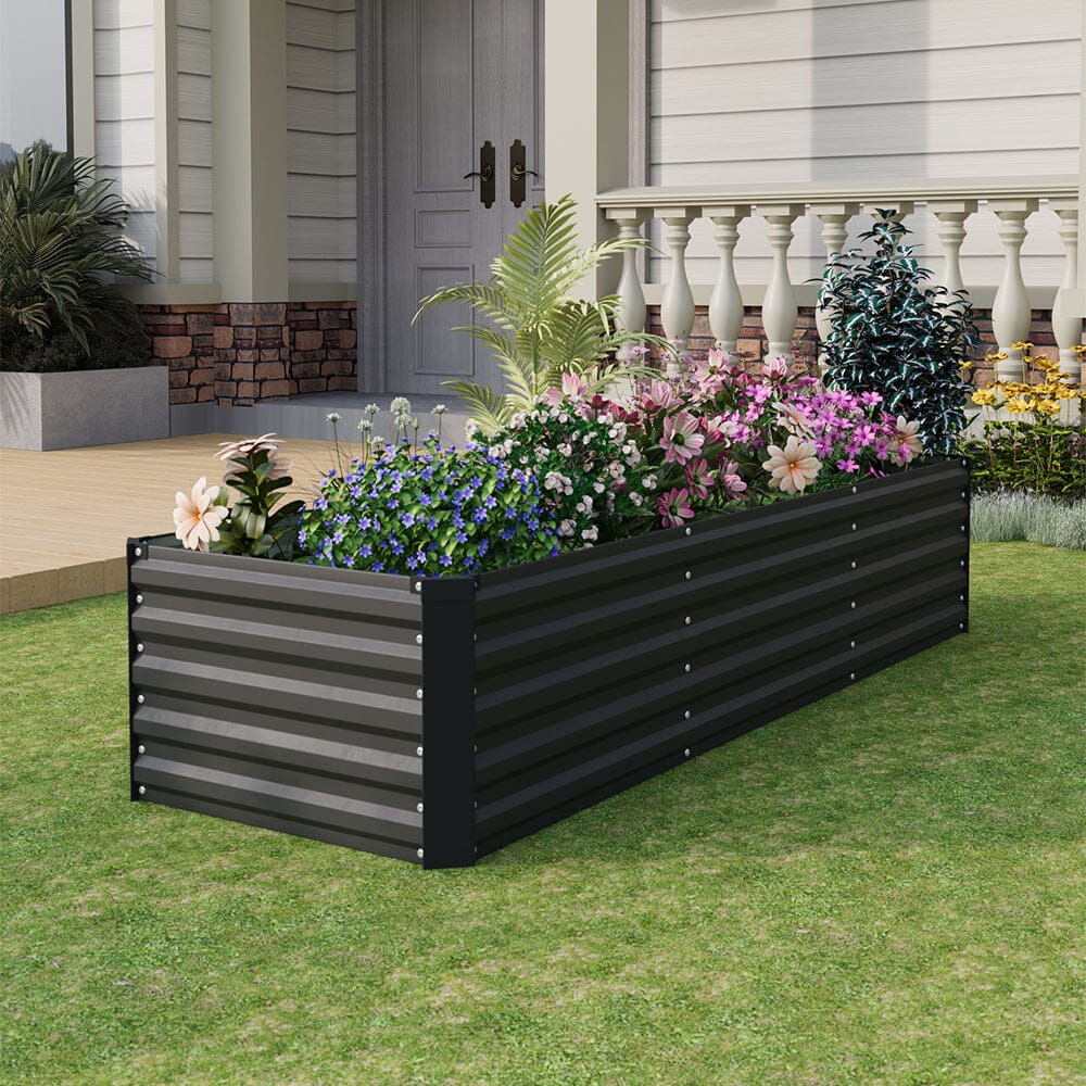 240×80×45CM Black Metal Raised Garden Bed Lightsin UK 