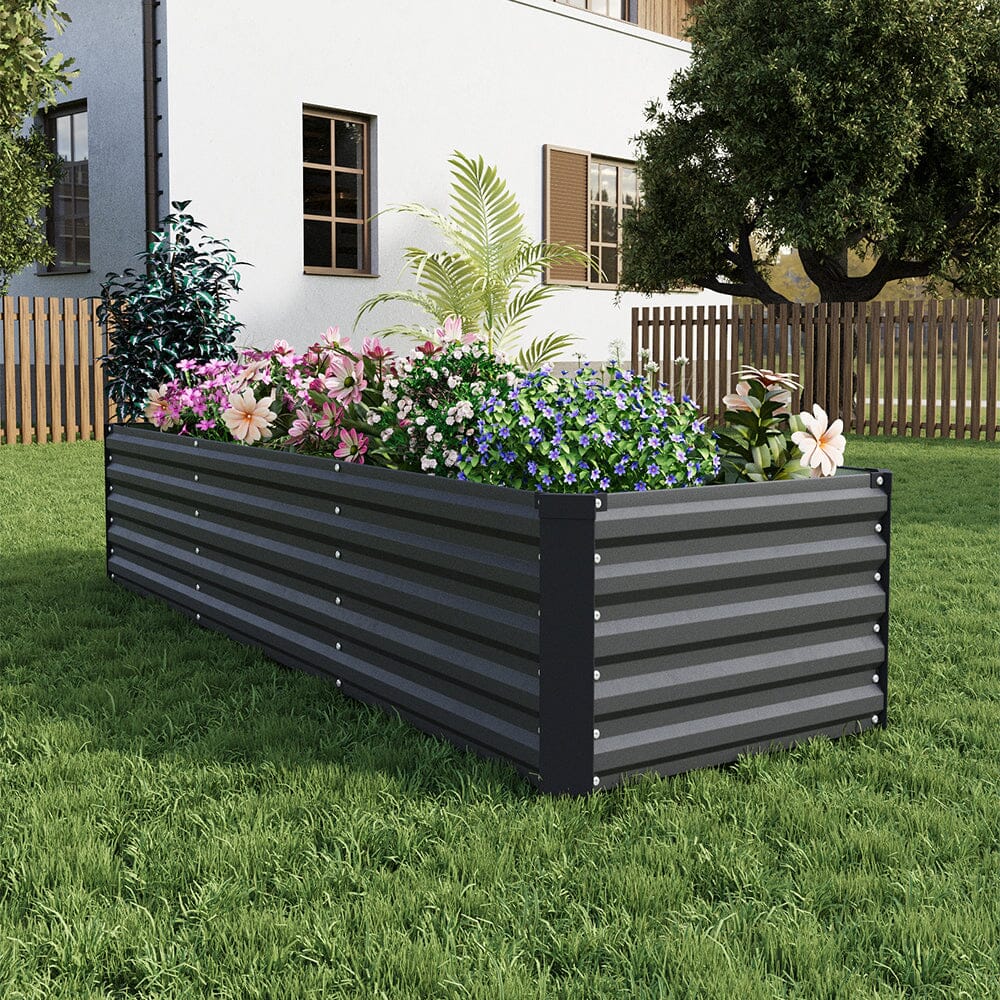 240×80×45CM Black Metal Raised Garden Bed Lightsin UK 