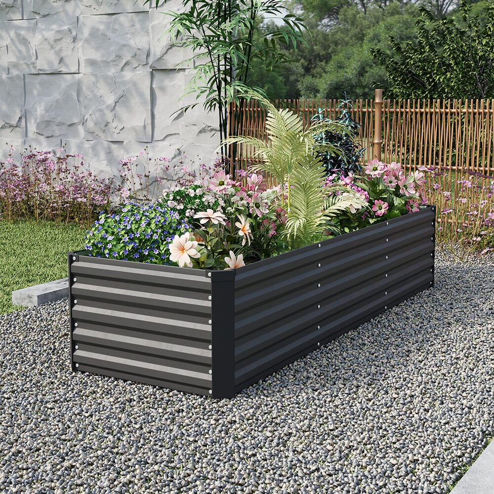 240×80×45CM Black Metal Raised Garden Bed Lightsin UK 