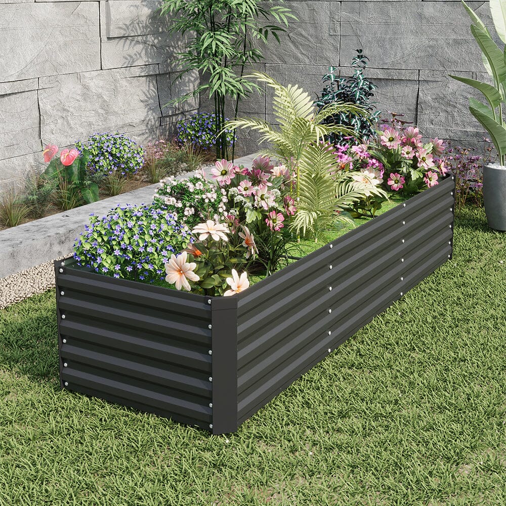 240×80×45CM Black Metal Raised Garden Bed Lightsin UK 
