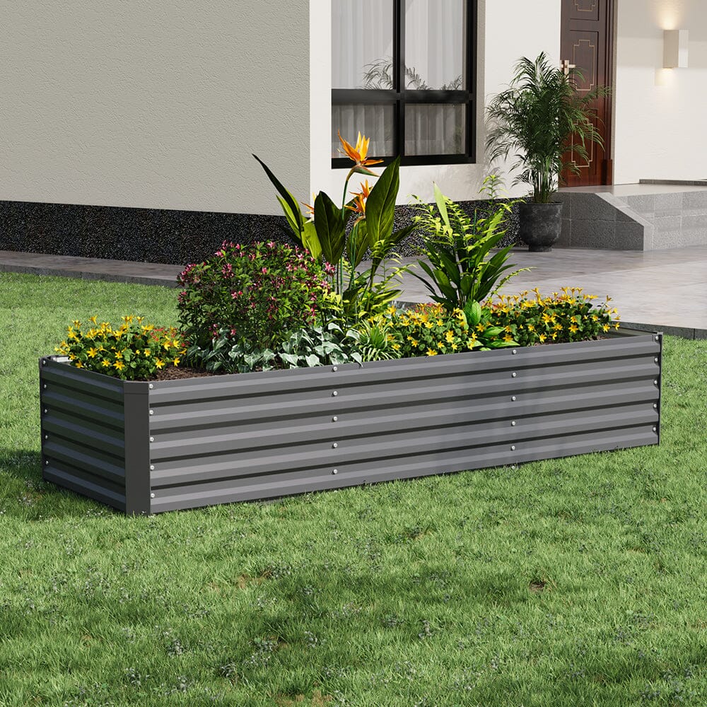 240×80×45CM Grey Metal Raised Garden Bed Lightsin UK 