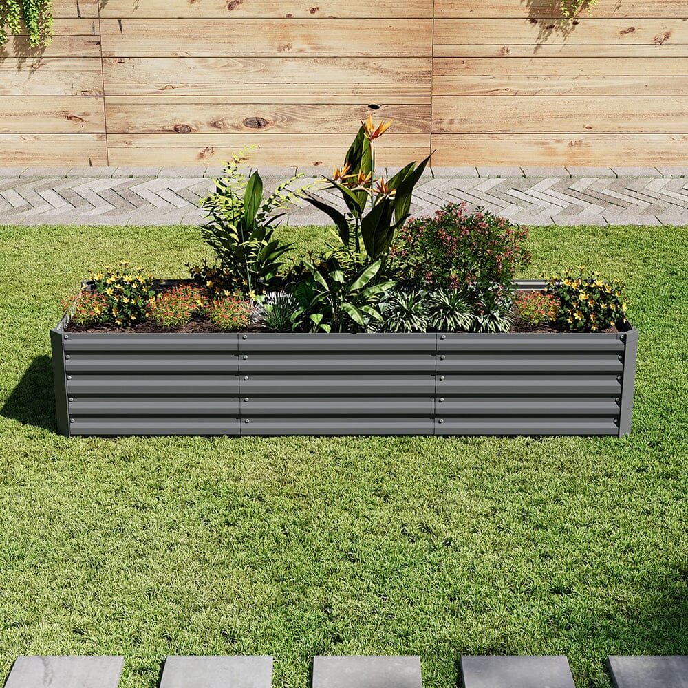 240×80×45CM Grey Metal Raised Garden Bed Lightsin UK 