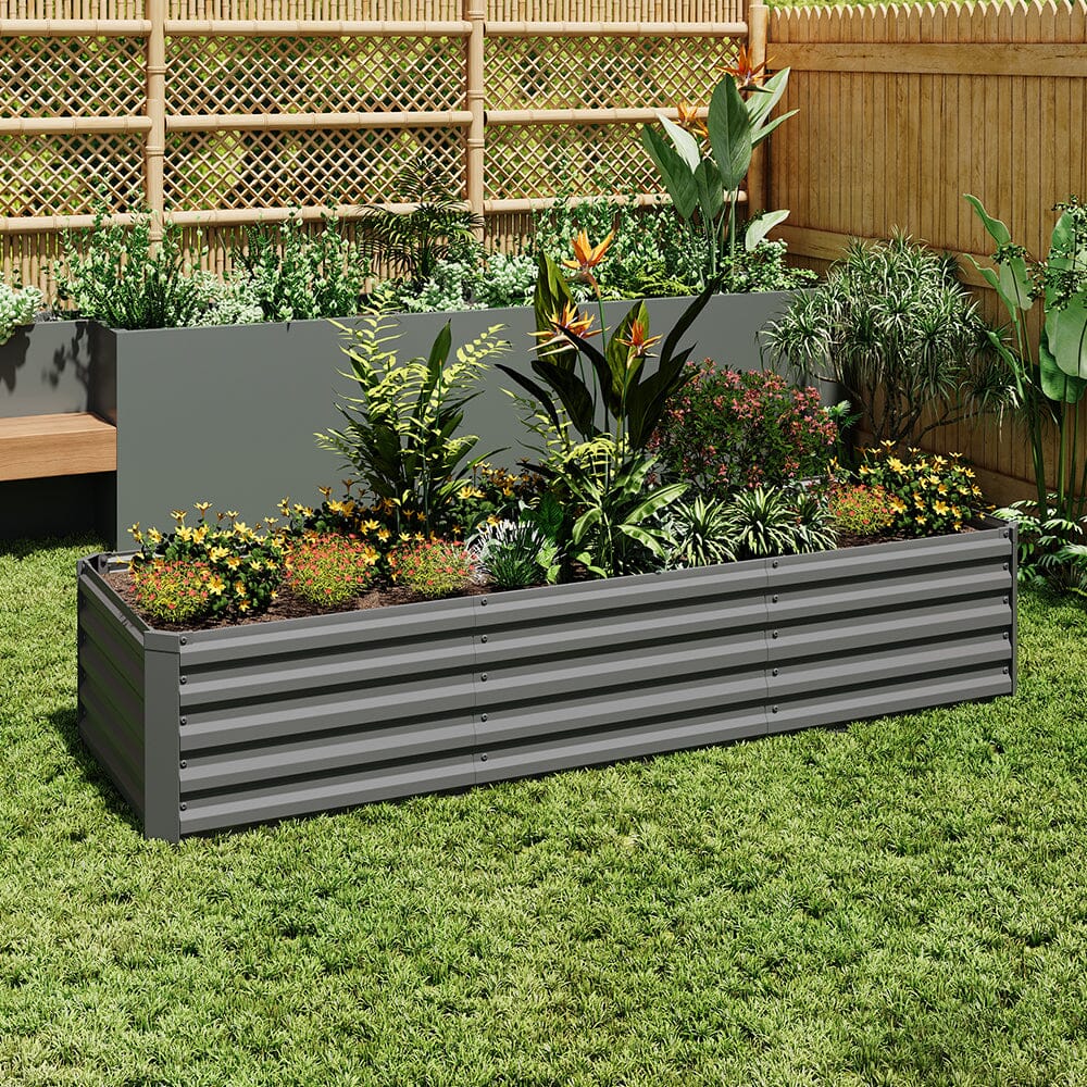 240×80×45CM Grey Metal Raised Garden Bed Lightsin UK 