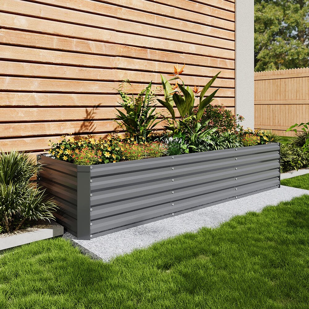 240×80×45CM Grey Metal Raised Garden Bed Lightsin UK 
