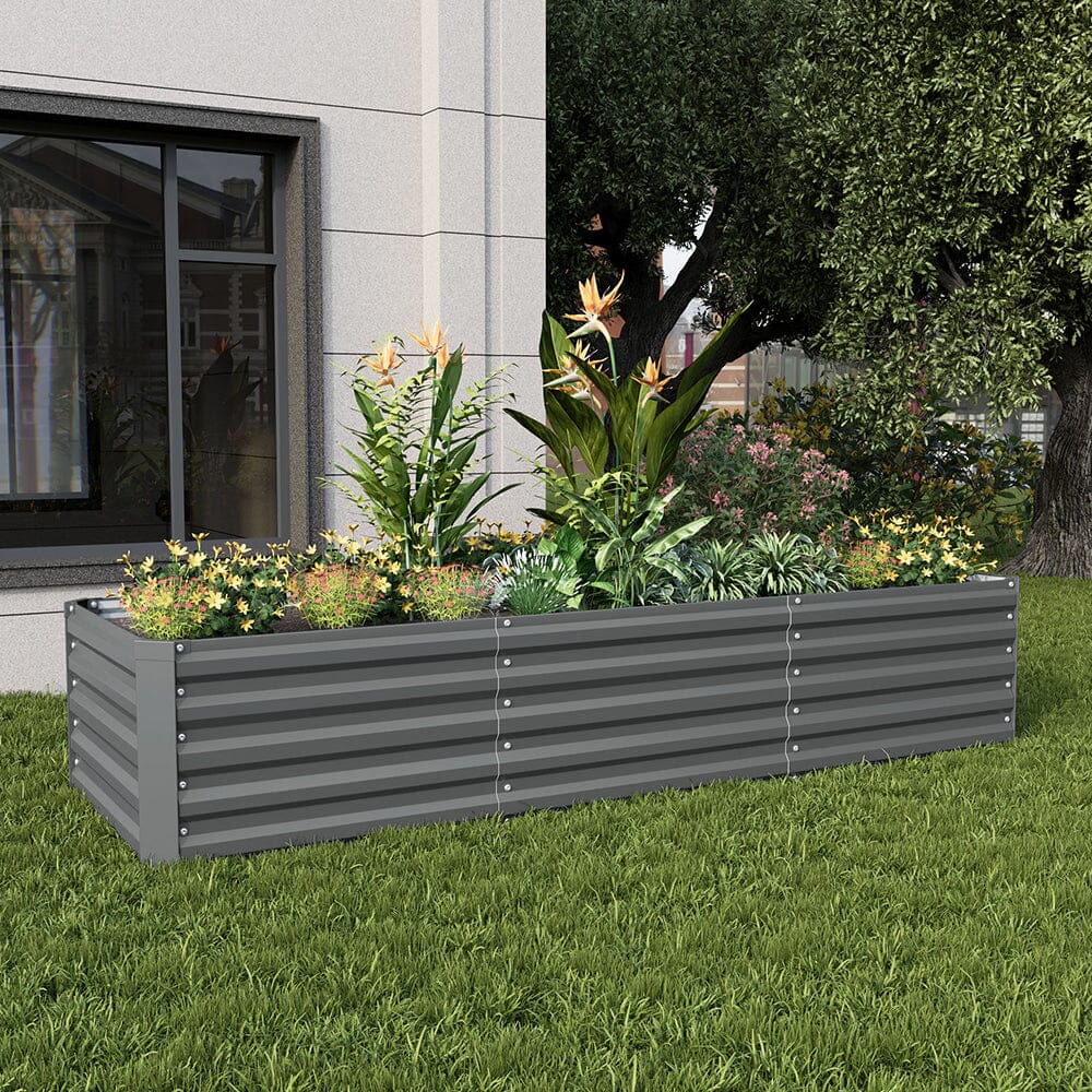240×80×45CM Grey Metal Raised Garden Bed Lightsin UK 