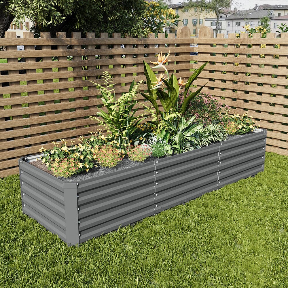 240×80×45CM Grey Metal Raised Garden Bed Lightsin UK 