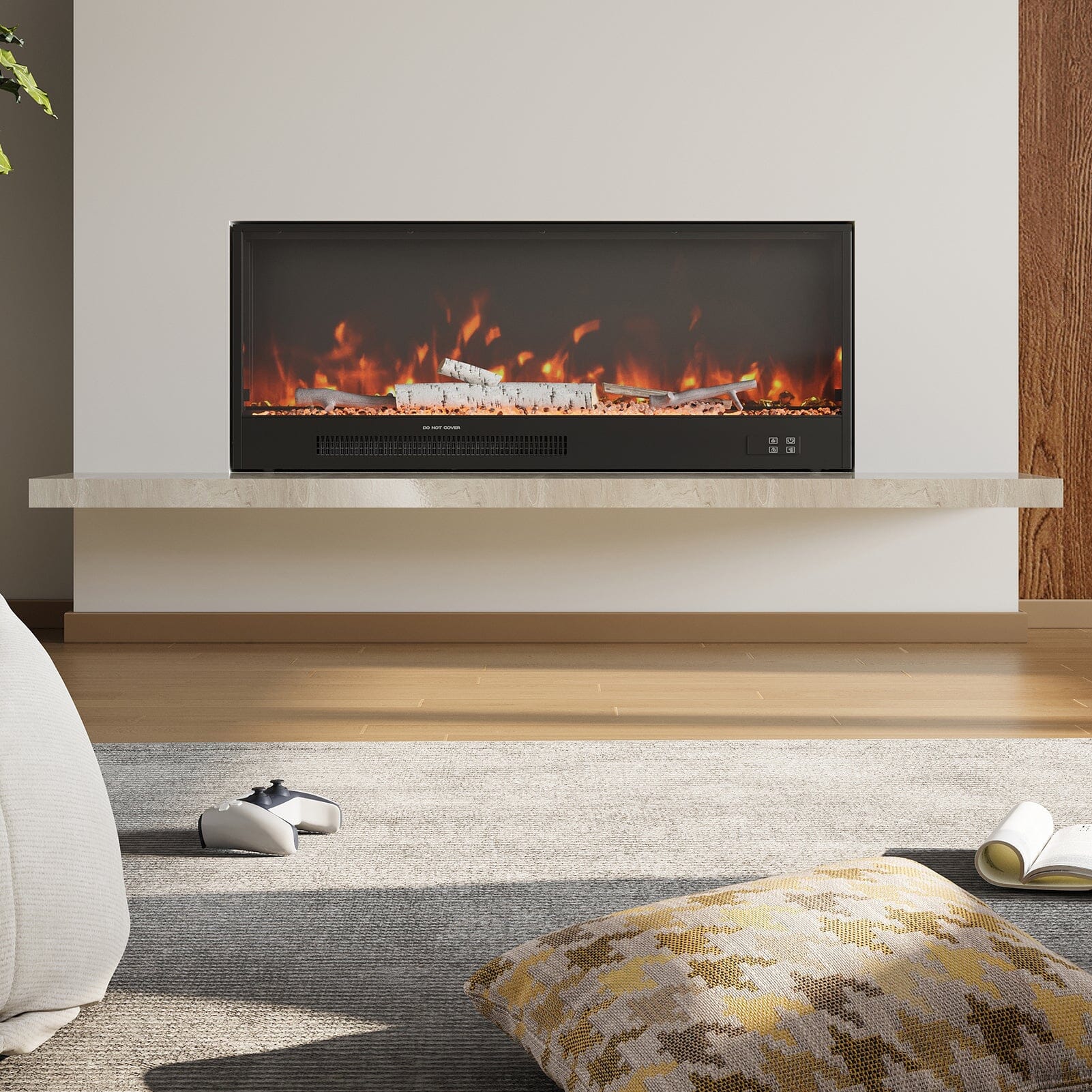 Smallbee 117.5cm Electric Fireplace with WiFi, LED Display, Resin Logs & Crystal Stones, Heating Function Smallbee UK 