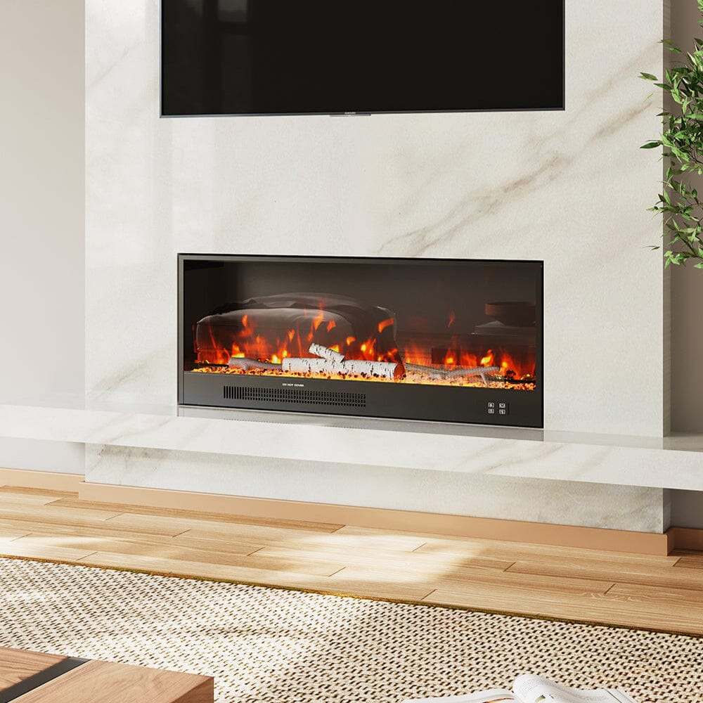 Smallbee 117.5cm Electric Fireplace with WiFi, LED Display, Resin Logs & Crystal Stones, Heating Function Smallbee UK 