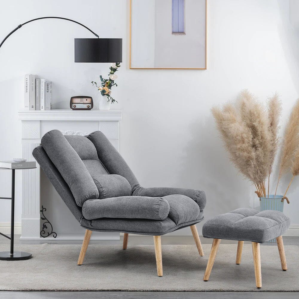 Modern Comfort Adjustable Recliner with Footstool Grey – Living